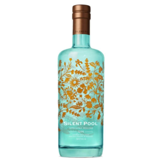 Bottle of Silent Pool Gin, 700ml, an international gin by Paramount, shown with clear label and elegant packaging.