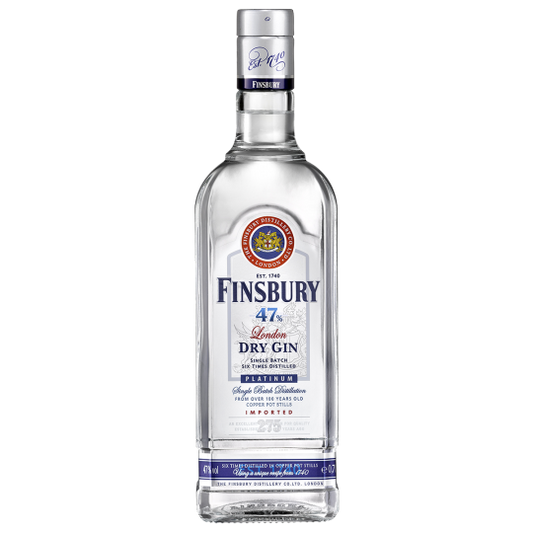 Finsbury Platinum London Dry Gin 700ml bottle with clear label and gold accents, displayed upright on a plain background.