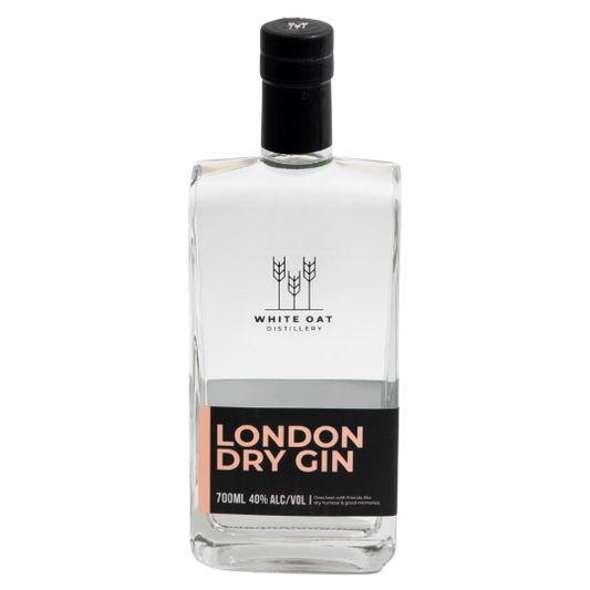 White Oat Distillery London Dry Gin by Paramount in a 700mL bottle, showcasing the clear gin inside.