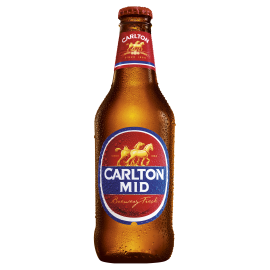 30-pack of Paramount Carlton Mid Strength Beer cans, 375ml each, showcasing the iconic label on each can.