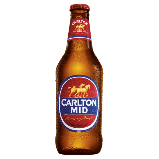 30-pack of Paramount Carlton Mid Strength Beer cans, 375ml each, showcasing the iconic label on each can.