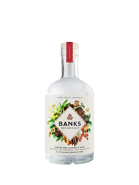 Paramount Banks Botanicals Crafted Non-Alcoholic Spirit in 700ml bottle, featuring herbal botanicals and a clear liquid appearance.