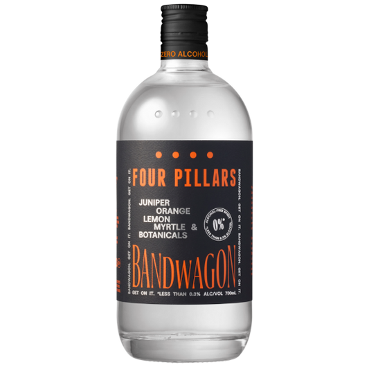 Paramount Four Pillars Bandwagon Rare Dry Non-Alcoholic Gin 700ml bottle with label and elegant design.