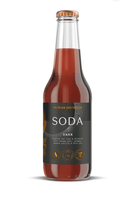 Long Rays Dark Soda by Paramount, 275ml non-alcoholic beverage in a 24-pack, featuring dark cola flavor and classic soda appearance.