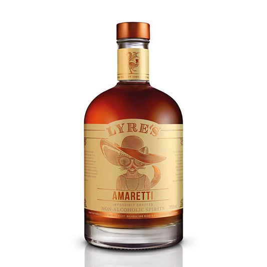 Paramount Lyre's Amaretti non-alcoholic liqueur bottle, 700ml, with a label featuring Amaretti flavor and elegant packaging.