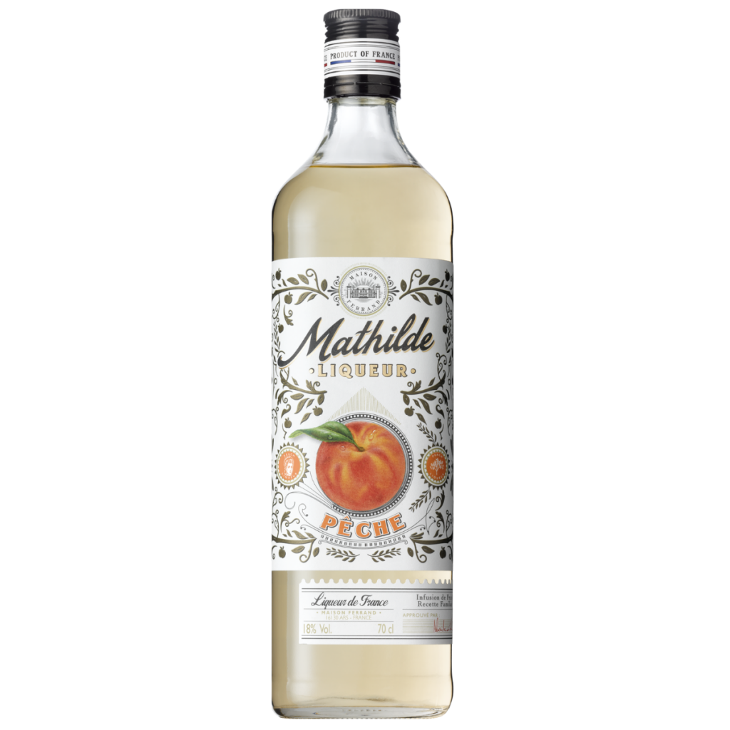 Paramount Mathilde Peche Peach Liqueur 700ml bottle with a golden label and peach imagery on the packaging.