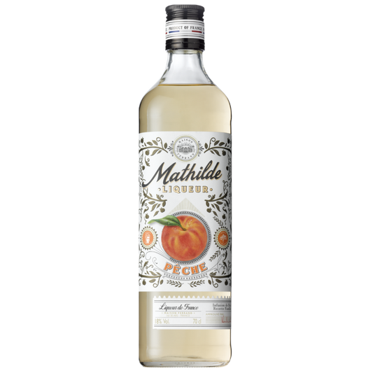 Paramount Mathilde Peche Peach Liqueur 700ml bottle with a golden label and peach imagery on the packaging.