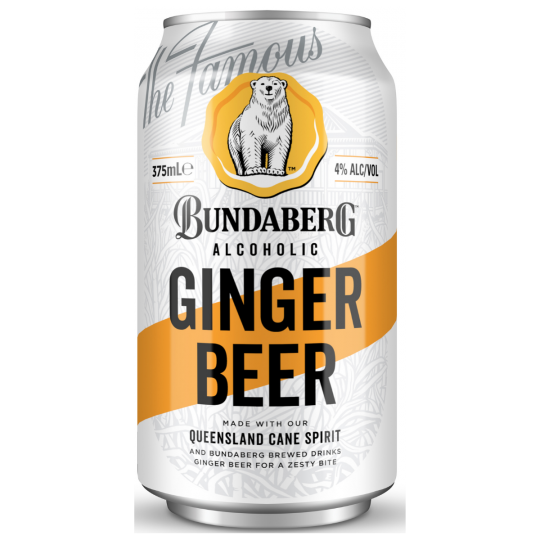 Paramount Bundaberg Alcoholic Ginger Beer 375ml cans in a 24-pack, pre-mixed ginger beer with alcohol content.