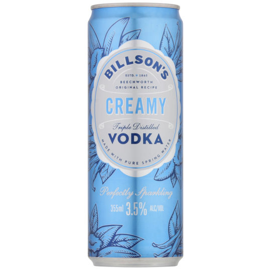 Pack of 24 Paramount Billson's Vodka & Creamy premix bottles, 355ml each, shown in a display image.