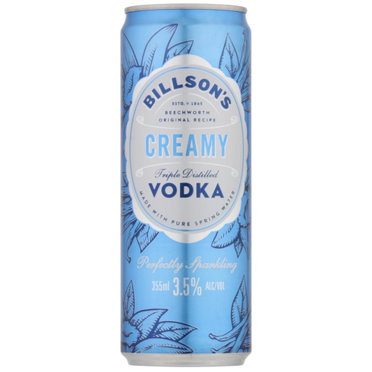 Pack of 24 Paramount Billson's Vodka & Creamy premix bottles, 355ml each, shown in a display image.