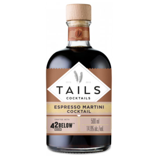 Paramount Tails Cocktails Espresso Martini premix in a 500ml bottle, ready-to-drink with rich coffee flavor.