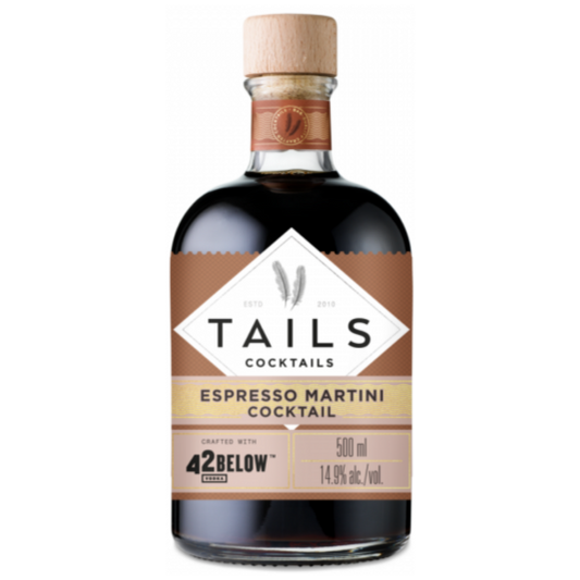 Paramount Tails Cocktails Espresso Martini premix in a 500ml bottle, ready-to-drink with rich coffee flavor.