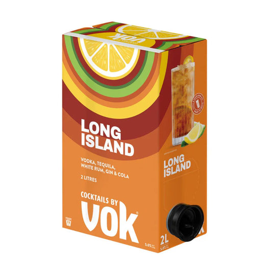 Paramount Vok Long Island Iced Tea premix bottle, 2-liter size, ready-to-drink cocktail with a dark, iced tea appearance.