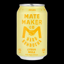 Paramount Mate Maker Hard Kombucha Citrus Ginger Mule premixed cocktail in 330ml bottles, pack of 24, with citrus and ginger flavor.