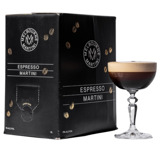 Paramount Melbourne Martini Salted Caramel Espresso Martini 5Lt premixed cocktail bottle, showing label and packaging.