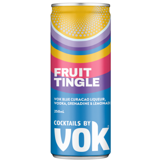 Pack of 24 Paramount Vok Raspberry Ripple cocktail cans, 250ml premixed cocktails with vibrant raspberry flavor.