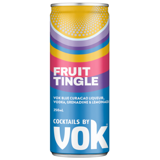 Pack of 24 Paramount Vok Raspberry Ripple cocktail cans, 250ml premixed cocktails with vibrant raspberry flavor.