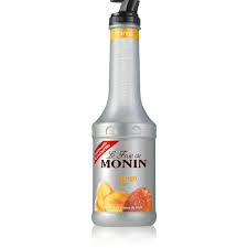 Paramount Monin Mango Puree 1L bottle, smooth mango puree for drinks and desserts, with vibrant orange mango color.