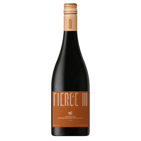 Paramount Fierce III Red Wine, Barossa Valley Shiraz Grenache Mataro 2019 in a 750ml bottle, showing a dark red wine in a glass