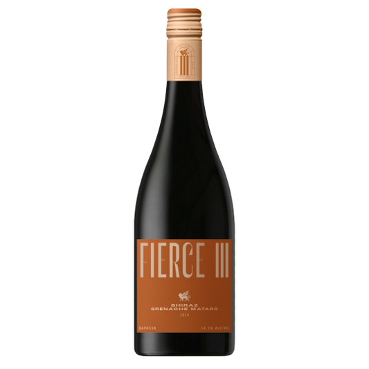 Paramount Fierce III Red Wine, Barossa Valley Shiraz Grenache Mataro 2019 in a 750ml bottle, showing a dark red wine in a glass