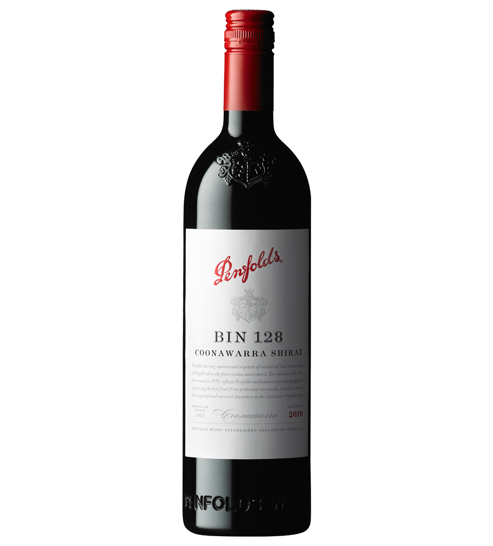 Paramount Penfolds Bin 128 Shiraz 2019 red wine bottle, 750ml, with dark glass and label visible.