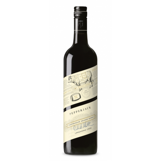 Paramount Pepperjack Graded Langhorne Creek Shiraz red wine in 750ml bottle, showcasing dark red wine in a glass.