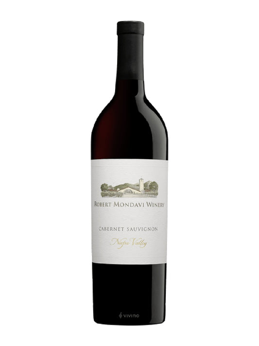 Bottle of Paramount Robert Mondavi Napa Cabernet Sauvignon red wine in a 750ml bottle, featuring a dark label and elegant glass.