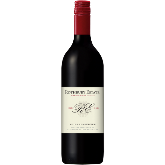 Paramount Rothbury Estate Shiraz Cabernet red wine in 750ml bottle with dark red and purple hues, showcasing a rich, full-bodied wine.