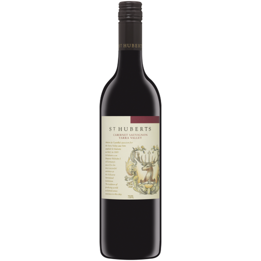 Paramount St Hubert's Yarra Cabernet Sauvignon red wine bottle, 750ml, featuring dark red wine in a glass.