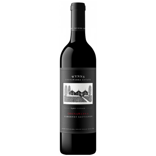 Paramount Wynns Black Label Cabernet Sauvignon 2019 red wine bottle with label visible in a clear glass bottle.