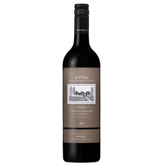 Paramount Wynns Michael Shiraz red wine bottle, 750ml, with dark glass and label displaying vineyard details.