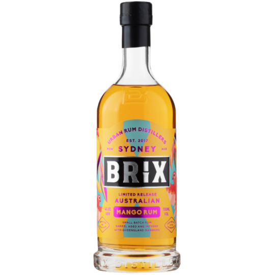 Paramount Brix Mango Rum bottle, 700ml, with a vibrant mango flavor label and clear glass bottle showing the rum inside.