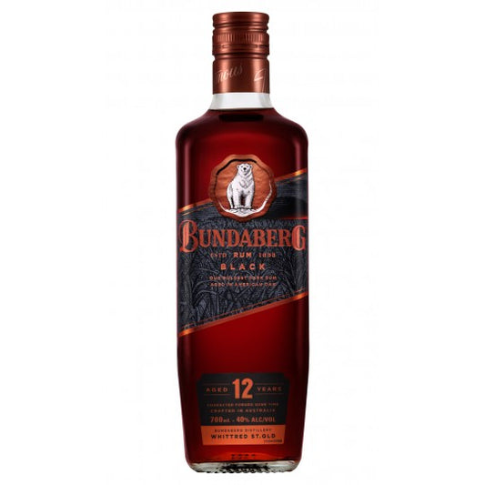 Paramount Bundaberg Black 12 Year Old Rum in 700ml bottle, showcasing dark amber color and premium packaging.