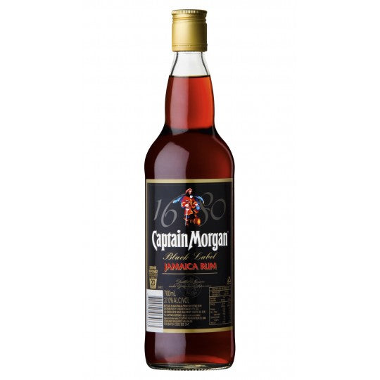 Bottle of Paramount Captain Morgan Dark Rum 700ml with dark label and cap, showcasing the rum's rich color and packaging.