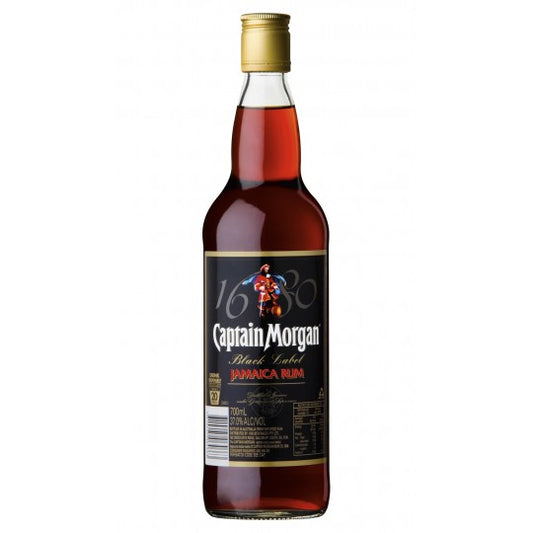 Bottle of Paramount Captain Morgan Dark Rum 700ml with dark label and cap, showcasing the rum's rich color and packaging.