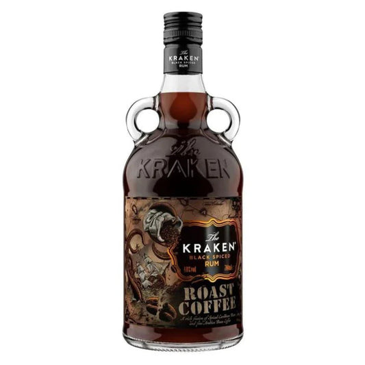 Bottle of Paramount Kraken Roast Coffee Black Spiced Rum 700mL with dark label and distinctive Kraken logo on the front.