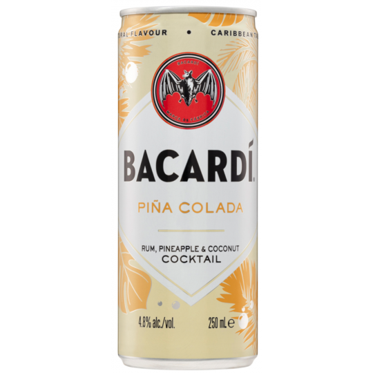 24-pack of Paramount Bacardi Pina Colada premixed rum cans, 250ml each, ready-to-drink tropical cocktail in a convenient can