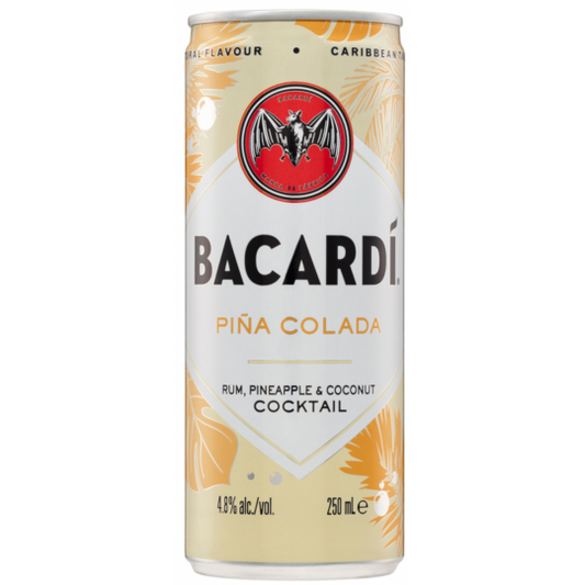 24-pack of Paramount Bacardi Pina Colada premixed rum cans, 250ml each, ready-to-drink tropical cocktail in a convenient can