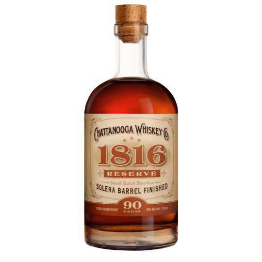 Paramount Chattanooga 1816 Reserve Rye Whiskey 750ml bottle with label, showcasing amber-colored whiskey in a glass.