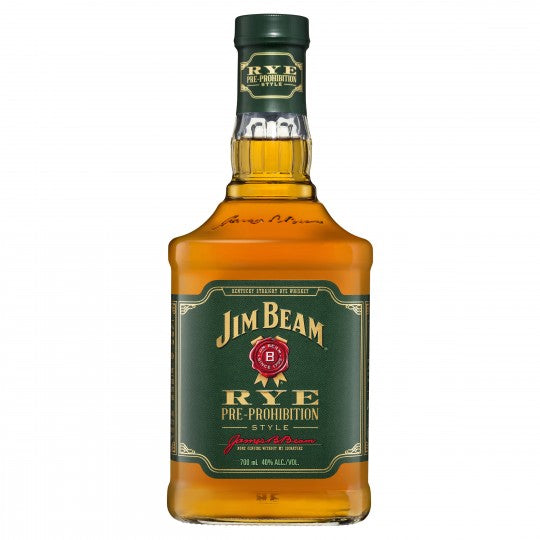 Paramount Jim Beam Rye Whiskey 700mL bottle with label and cap, showcasing amber-colored rye whiskey in a clear glass bottle.