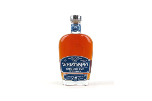 Paramount WhistlePig 15 Year Old Straight Rye Whiskey bottle, 750ml, with label and amber-colored whiskey inside.