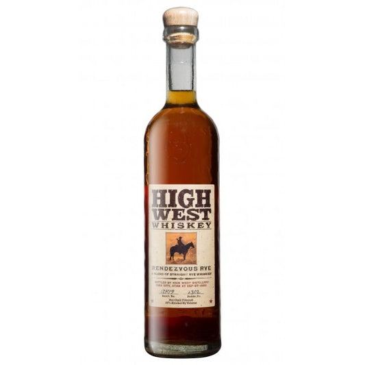 Paramount High West Rendezvous Rye Whiskey 700ml bottle with label and packaging, showcasing rich amber color and premium design.
