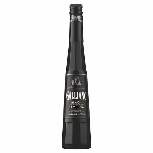 Paramount Galliano Black Sambuca bottle, 350mL, with dark liquor visible in a clear glass bottle.