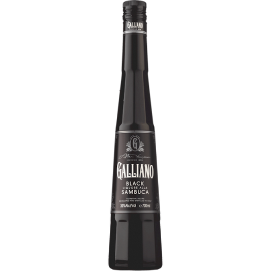 Black Galliano Sambuca bottle by Paramount, 700mL, with dark liqueur and classic label design.