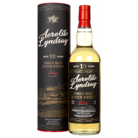 Aerolite Lyndsay 10 Year Old Islay Single Malt Scotch Whisky bottle from Paramount, featuring a dark amber liquid and label details.
