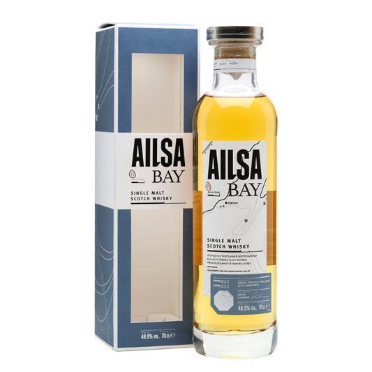 Ailsa Bay Peated Single Malt Scotch whisky bottle from Paramount, 700ml with dark amber liquid and label details visible.