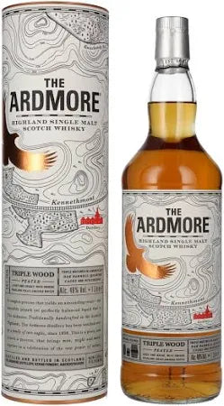 Paramount Ardmore The Triple Wood Single Malt Scotch Whisky 1L bottle with label and packaging on a wooden surface.