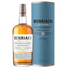 Benriach 16 Year Old Single Malt Scotch whisky in 700ml bottle by Paramount, with amber liquid and branded label.