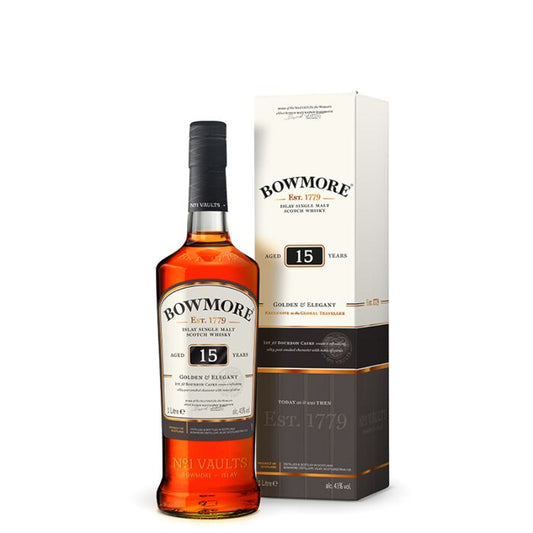 Paramount Bowmore 15-Year-Old Single Malt Whisky 700ml bottle with dark label and gold accents.