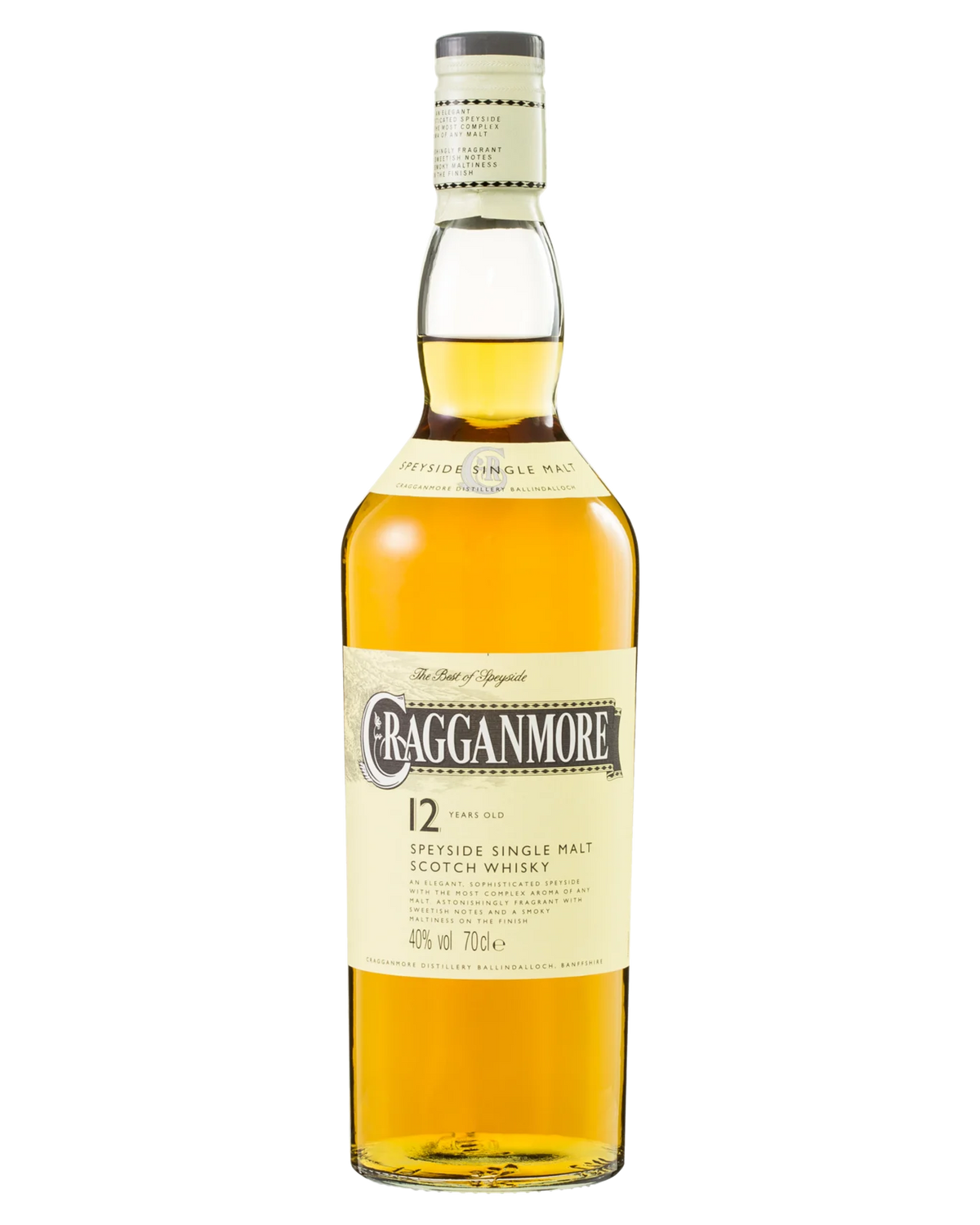 Cragganmore 12 Year Old Speyside Single Malt Scotch Whisky in a 700mL bottle, with a label featuring the Paramount brand.
